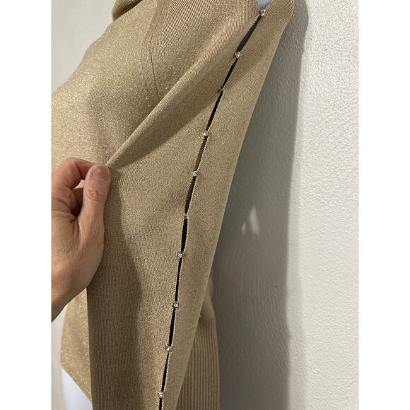 VTG Y2K Cache Gold Rhinestone Turtleneck Tunic M City Nights Holiday New Years - Picture 3 of 15